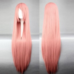 Розовый длинный парик с челкой
