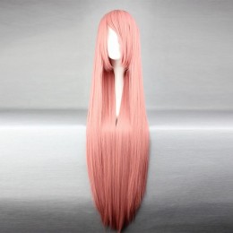 Розовый длинный парик с челкой