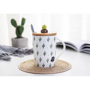 Кружка с крышкой и ложечкой Кактусы