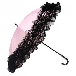 Розовый зонт с черными кружевами